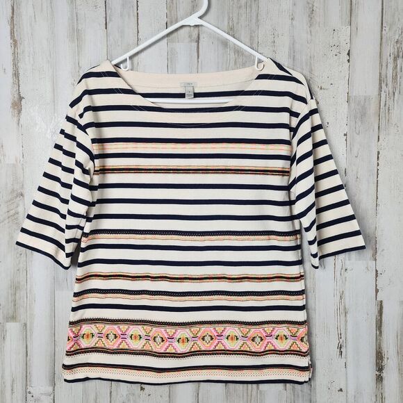 J.Crew Stitchwork Stripe Embroidered Aztec Top Size Small - Picture 1 of 9